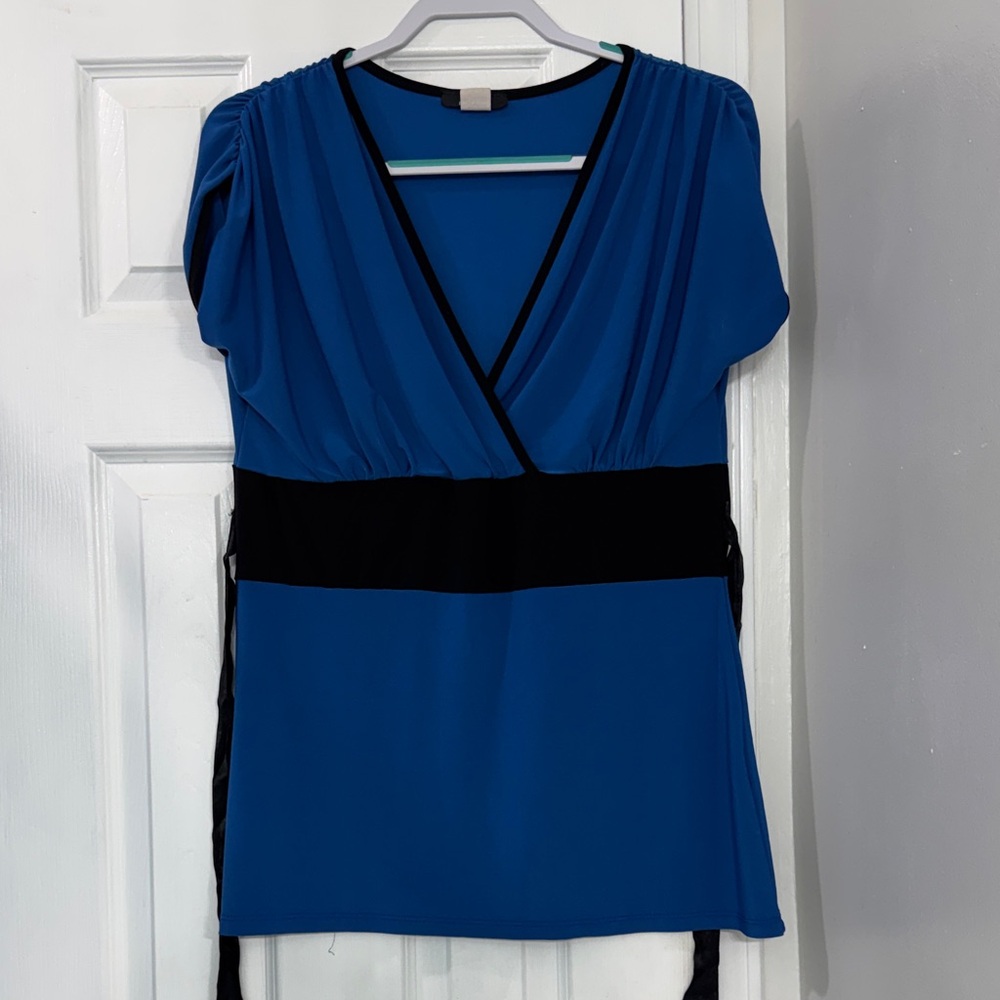 Dynamite Blue and Black V-Neck Blouse